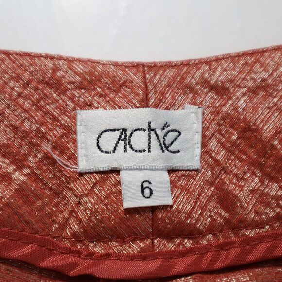 Vintage 90s Cache Size 6 Wide Leg Crop Pants Metallic Linen Orange - Picture 8 of 10